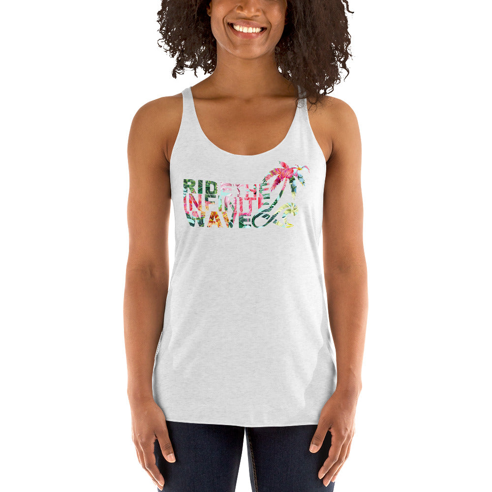 Women's Surfinity Infinite Wave Palm Flamingo - Tank - Heather White